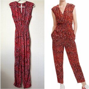 Maje Pioma Smocked Flattering Boho Leopard-Print Jumpsuit